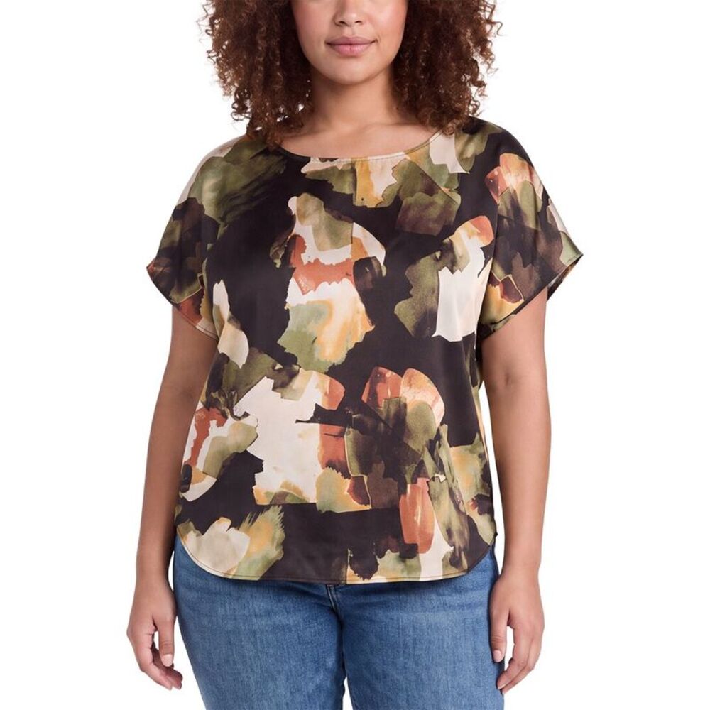 Anne Klein Womens  Plus Bateau Neck Top, Green